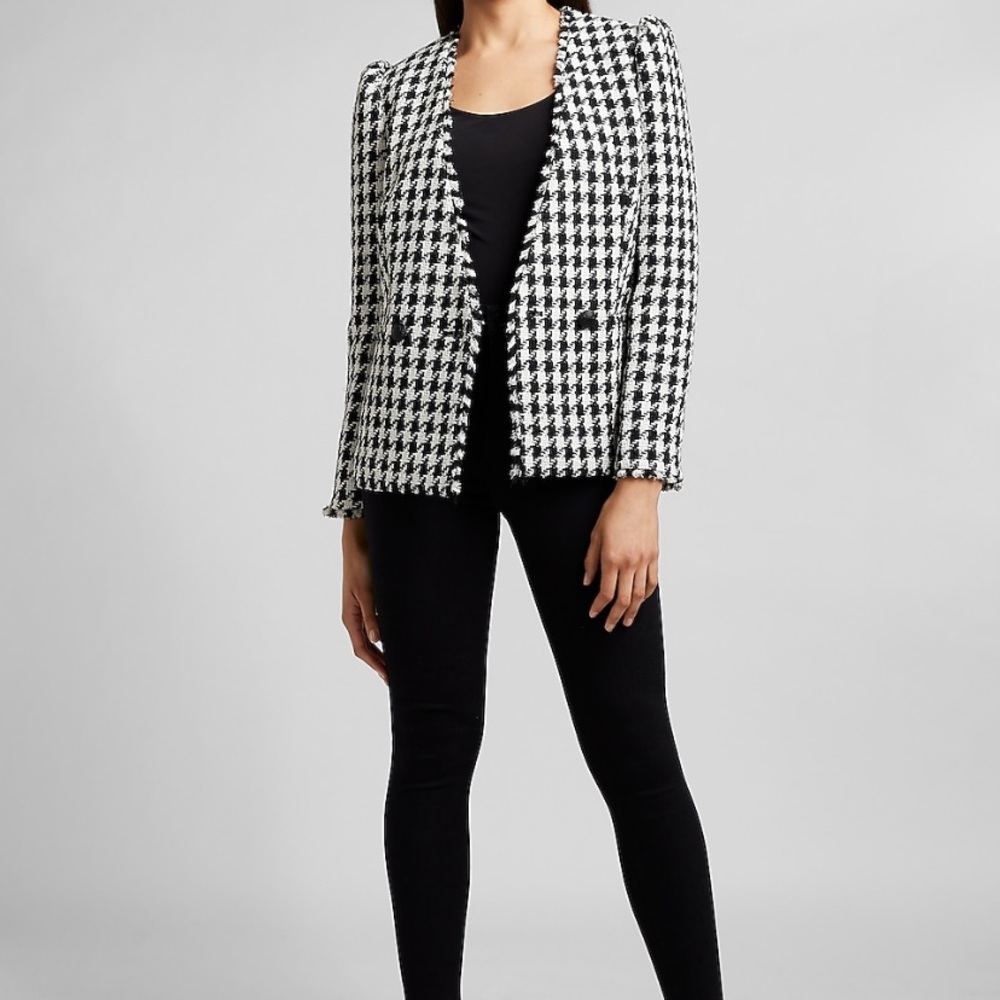 Houndstooth Double Breasted Tweed Blazer